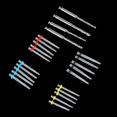 Dentário parafusos retos endodoncia cônica espiral de fibra de post com brocas 20 postos e 4 brocas Dental de fibra de vidro post