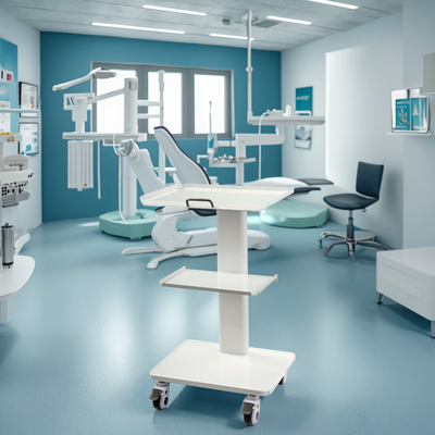 Carrinho de dentista de aço inoxidável Carrinho de laboratório móvel multifunção com tomada incorporada 3 camadas Carrinho móvel