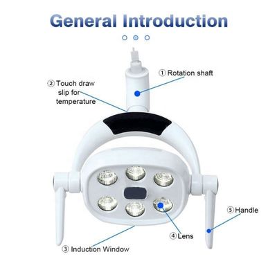 Luz de indução dental LED de 6 LEDs para unidade odontológica 9W Lâmpada LED ajustável para cirurgia oral Tipo sensor Luz de operação sem sombras