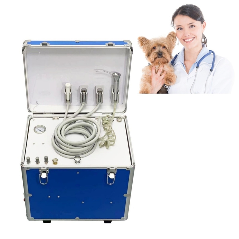 Unidade Dentária Portátil para Clínica Veterinária Móvel com Compressor de Ar de 550W, Equipamento de Tratamento Dentário para Animais de Estimação Estilo Mala, Unidade de Terapia Dentária