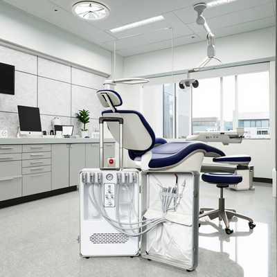 Design de maleta Unidade dentária portátil Unidade de tratamento dentário móvel portátil com compressor incorporado Luz de cura e escalador