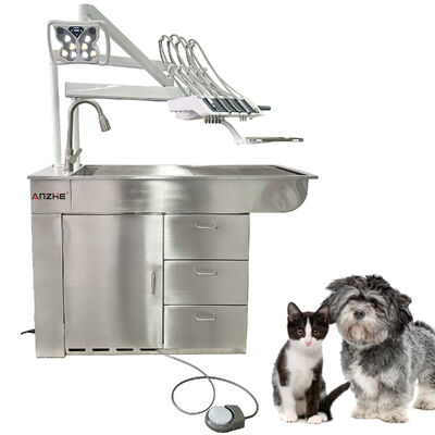 Unidade de Tratamento Dental Veterinário Lâmpada de Borboleta de Branqueamento LED 32L Compressor de Ar Livre de Óleo Estação de Trabalho de Aço Inoxidável