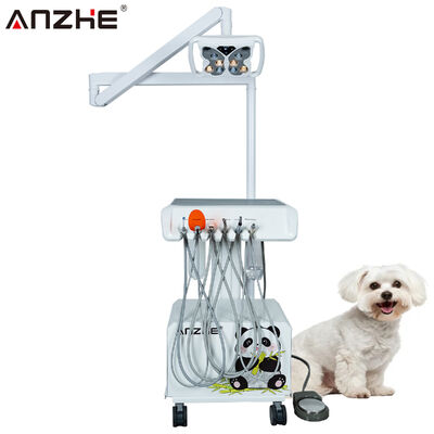 Unidade Odontológica Veterinária Portátil com Lâmpada LED Borboleta, Compressor de Ar Integrado, Ultrassom, Fotopolimerizador LED, Sistema de Sucção, Estação de Trabalho Odontológica Animal Móvel