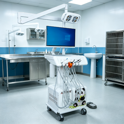 Unidade Odontológica Veterinária Portátil com Lâmpada LED de 8 Lâmpadas e Compressor de Ar Embutido para Clínica Veterinária