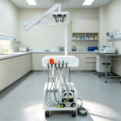 Bom preço. Carrinho dentário veterinário móvel com lâmpada LED multicolor de borboleta, compressor de ar sem óleo e escalador ultrasônico de pica-pau on-line