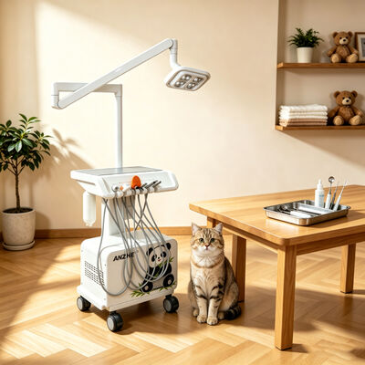 Bom preço. Unidade Odontológica Veterinária Portátil com Lâmpada Odontológica de 8 LEDs, Compressor de Ar Embutido, Ultrassom, Fotopolimerizador e Sucção, Estação de Trabalho Móvel on-line