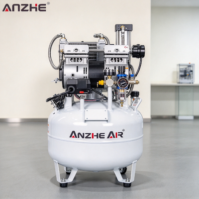 Compressor de ar silencioso sem óleo de 550W de grau médico 32L Tanque de ar construído em secador Fonte de ar seco limpo para clínica odontológica e instrumentos odontológicos